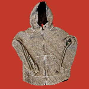Adidas kids grey hoodie.SZ 8-10. Missing sting for good otherwise good condition